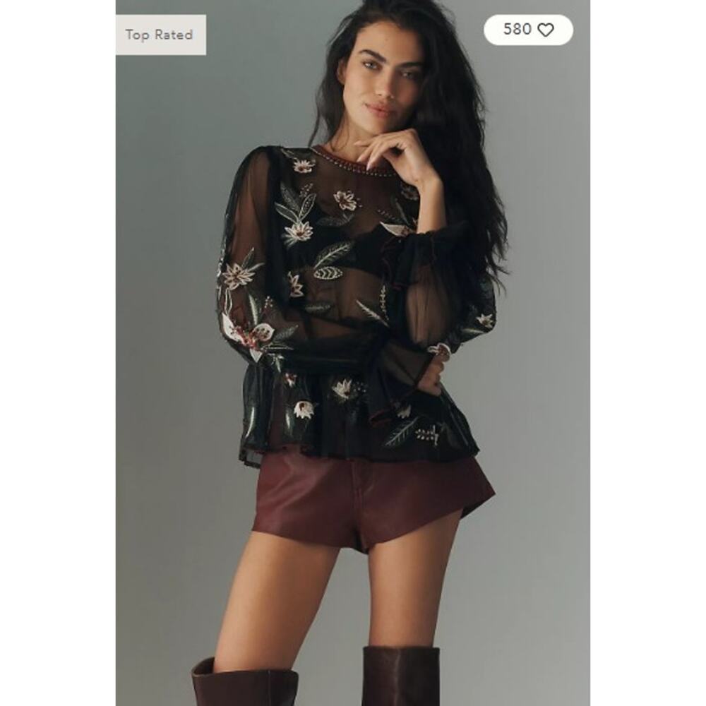 NWT / ANTHROPOLOGIE / XL / MSRP $128 / LONG SLEEVE MESH BABYDOLL TOP